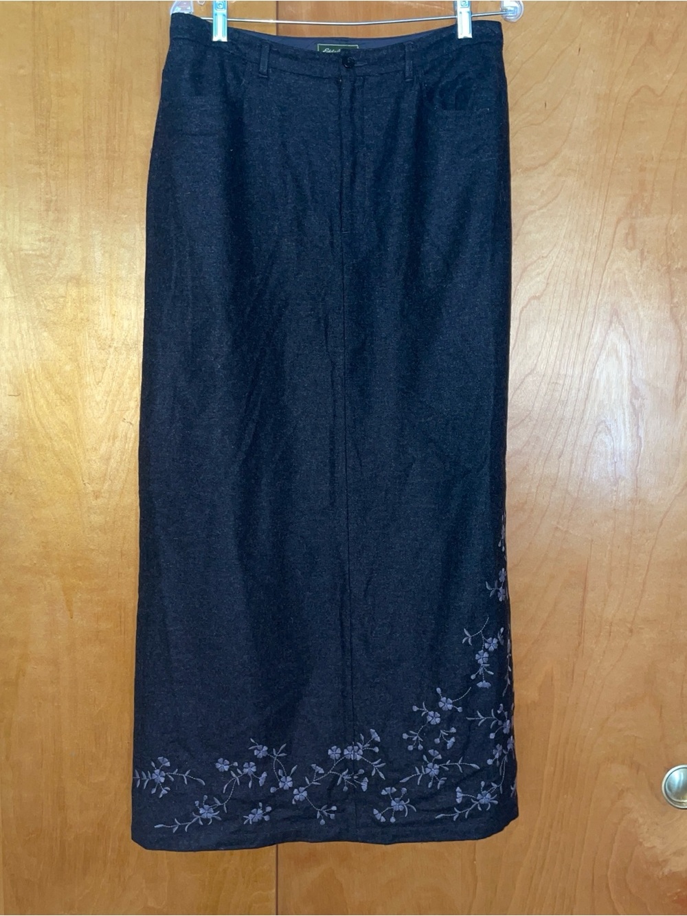 Eddie Bauer Black Maxi Skirt with Hem Embroidery